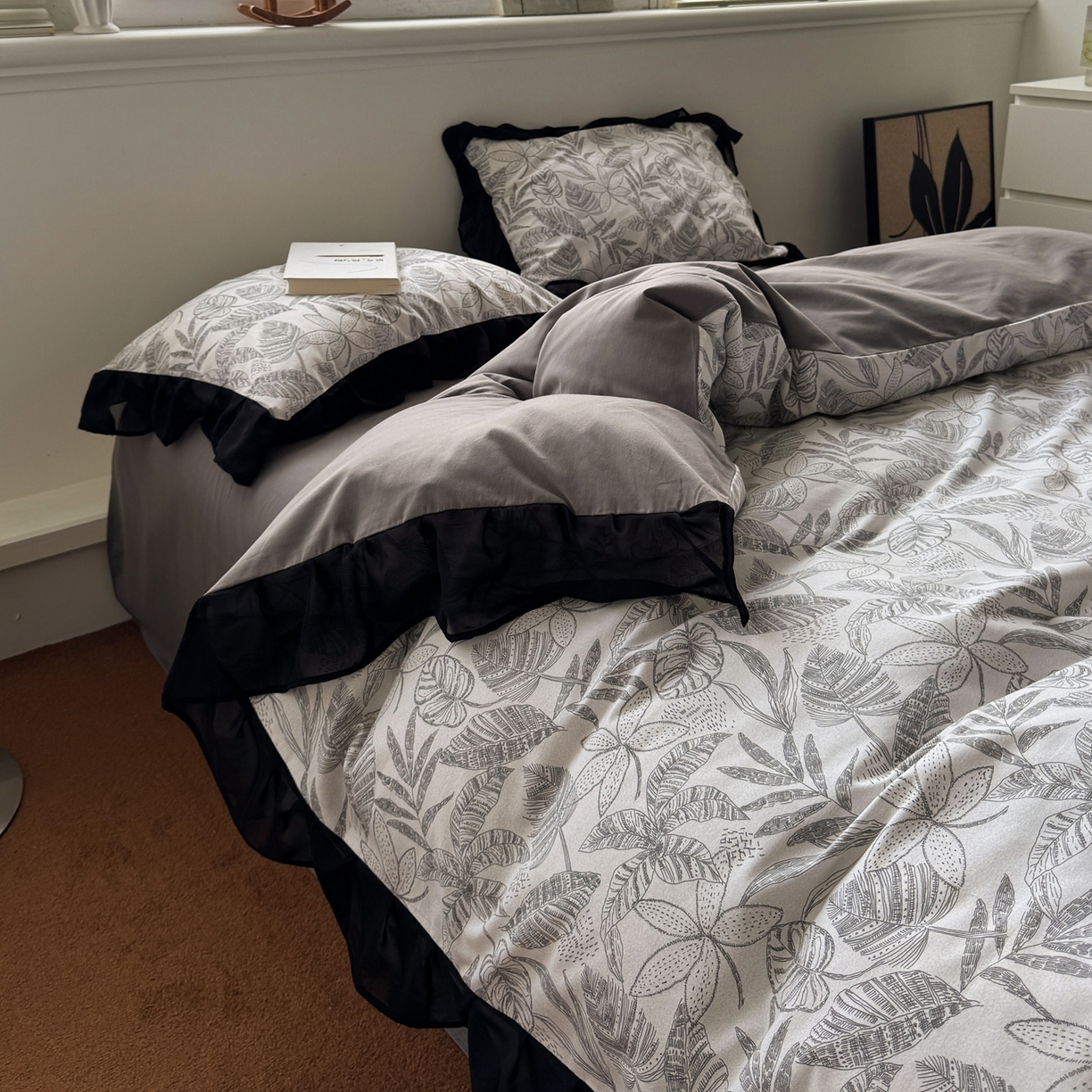 91家纺网 家纺一手货源 找家纺 雅居纺家纺 2025新款全棉纯棉赫本风磨毛蕾丝花边四件套-风格二 叶叶情怀