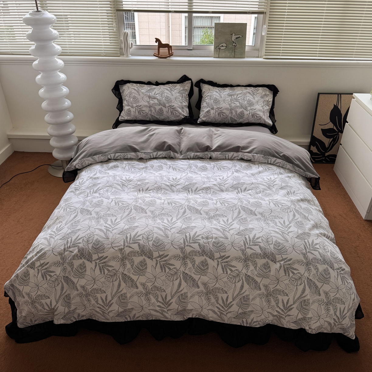 91家纺网 家纺一手货源 找家纺 雅居纺家纺 2025新款全棉纯棉赫本风磨毛蕾丝花边四件套-风格二 叶叶情怀