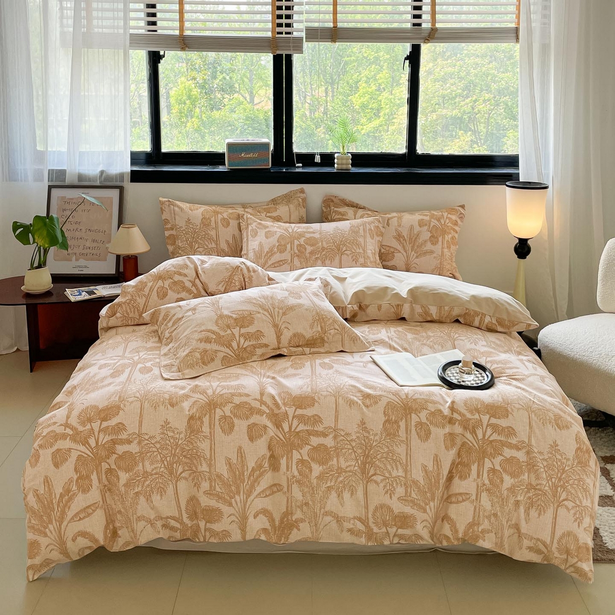 91家纺网 家纺一手货源 找家纺 涵宸家纺 2025新款加厚全棉磨毛印花四件套--罗马系列 场景二 F春序