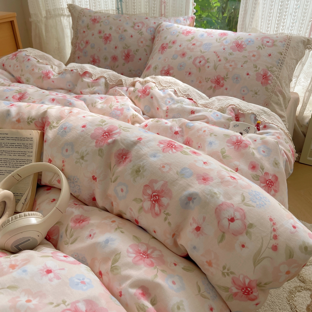 （总）雅居纺家纺 2025新款全棉纯棉韩版花边磨毛四件套