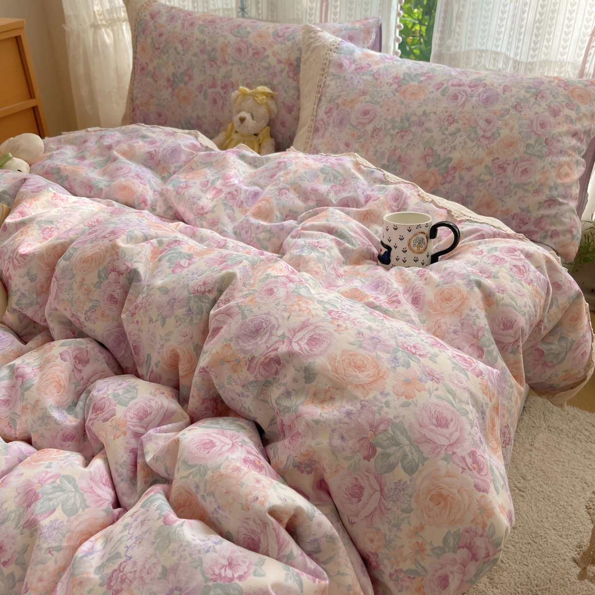 91家纺网 家纺一手货源 找家纺 （总）雅居纺家纺 2025新款全棉纯棉韩版花边磨毛四件套