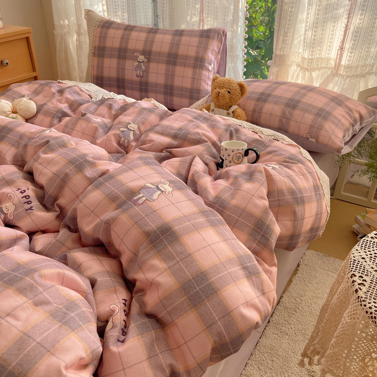 91家纺网 家纺一手货源 找家纺 （总）雅居纺家纺 2025新款全棉纯棉韩版花边磨毛四件套