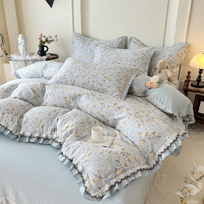 91家纺网 家纺一手货源 找家纺 （总）韩约家纺 2025秋冬加厚1双层刺绣花边床单款棉麻四件套