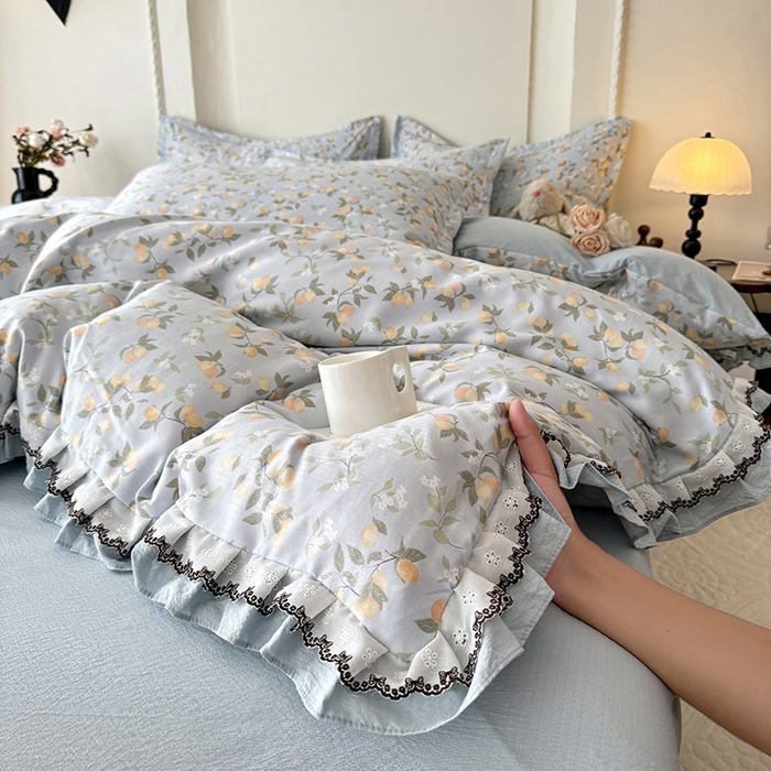 91家纺网 家纺一手货源 找家纺 （总）韩约家纺 2025秋冬加厚1双层刺绣花边床单款棉麻四件套