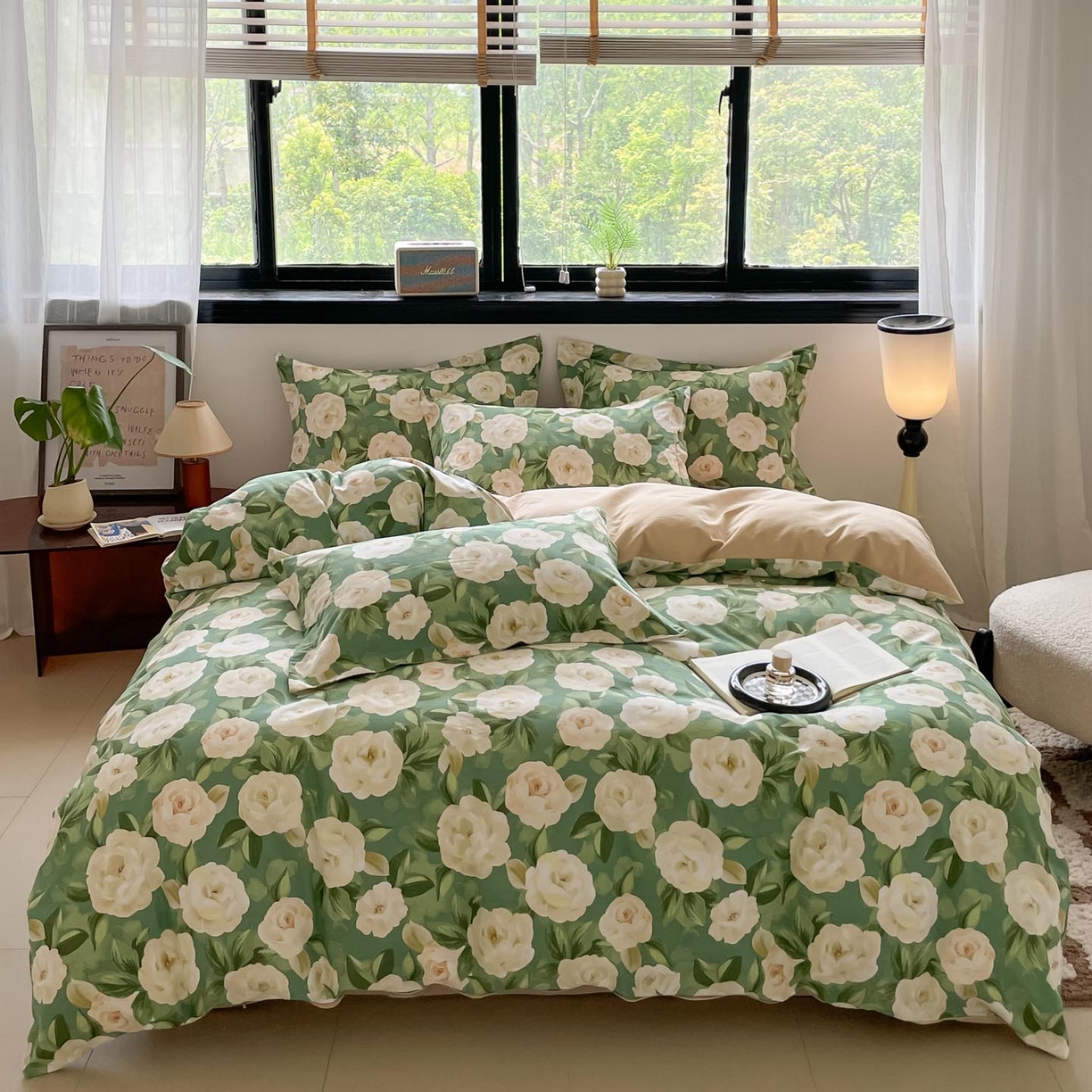 91家纺网 家纺一手货源 找家纺 涵宸家纺 2025新款加厚全棉磨毛印花四件套--罗马系列 场景二 F花田