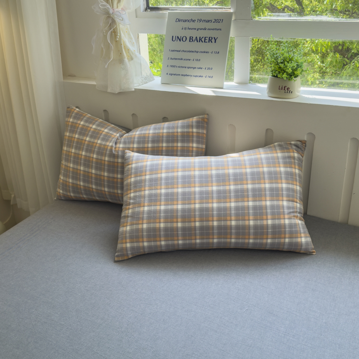 91家纺网 家纺一手货源 找家纺 （总）晚依家纺 2025新款A类全棉色织水洗棉四件套纯棉格子纯色枕套单枕套枕套单件