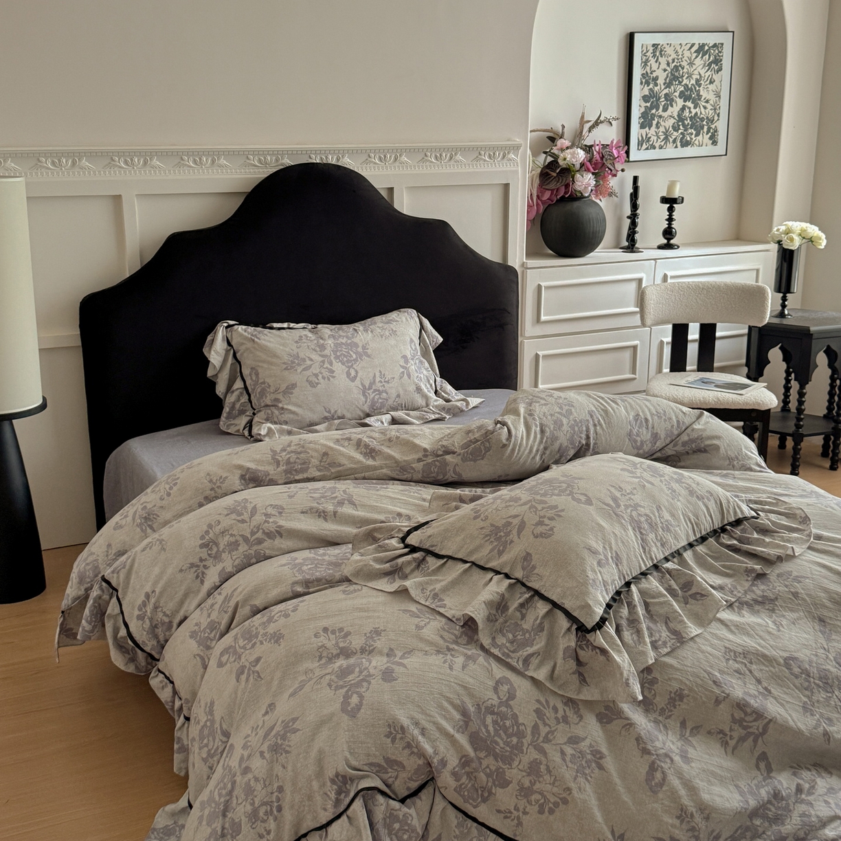 吾欢心 2025新款法式加厚复古亚麻皱皱纱印花款四件套 绮梦凡尔赛紫