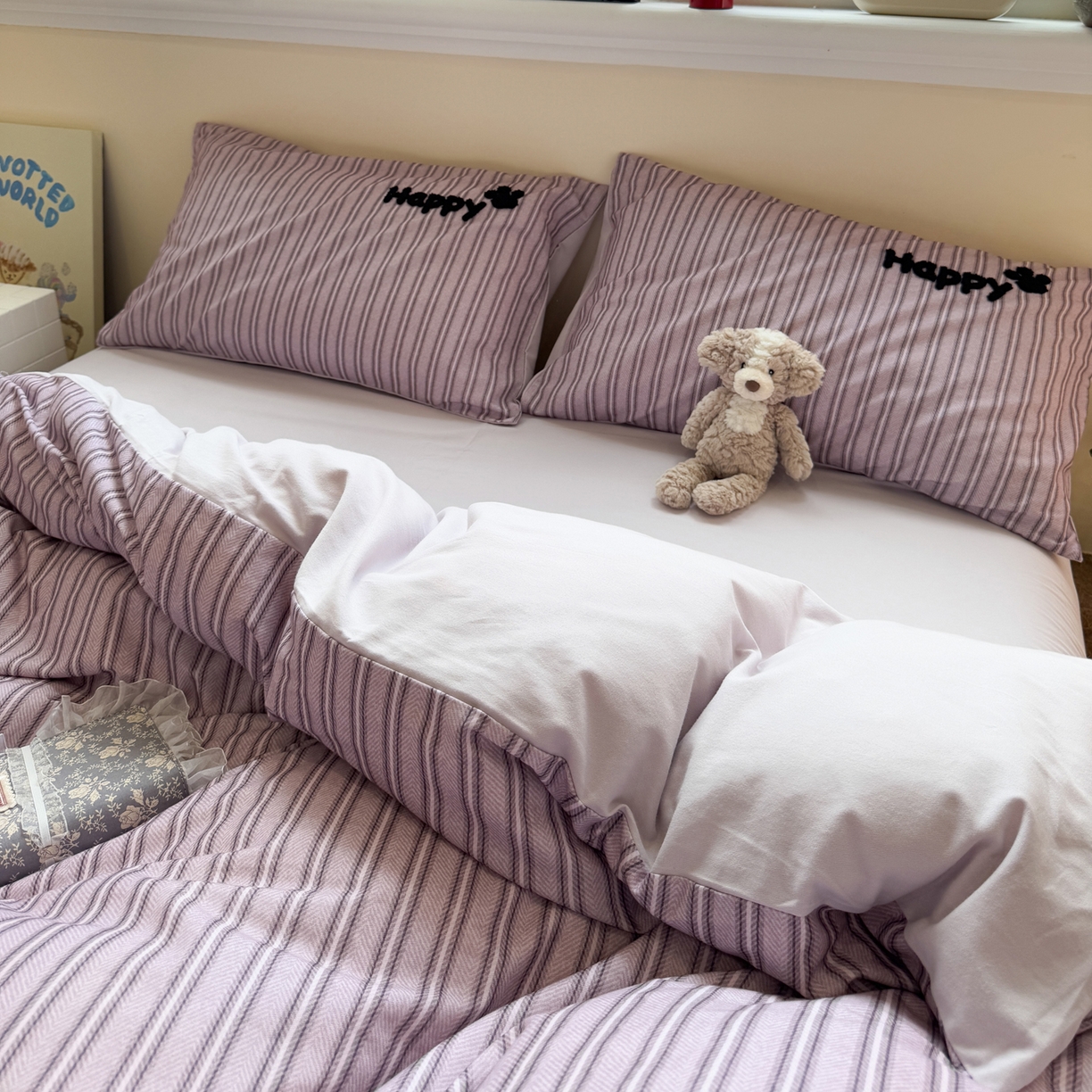 91家纺网 家纺一手货源 找家纺 雅居纺家纺 2025新款全棉纯棉磨毛毛巾绣四件套 蝴蝶结爱心狗狗