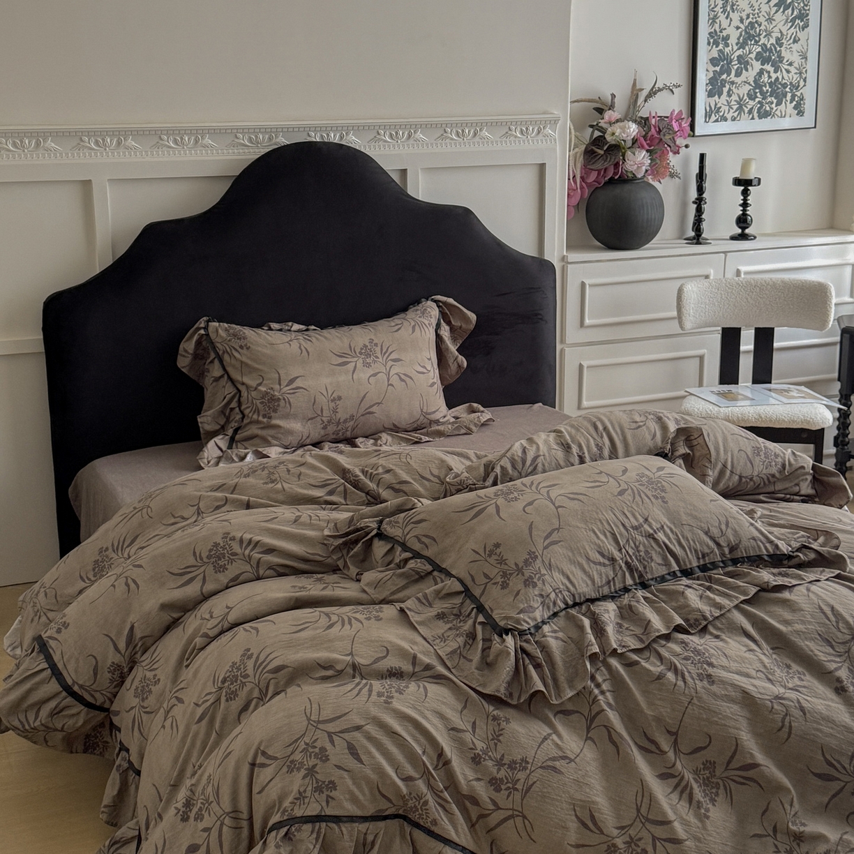 吾欢心 2025新款法式加厚复古亚麻皱皱纱印花款四件套 叙语时光