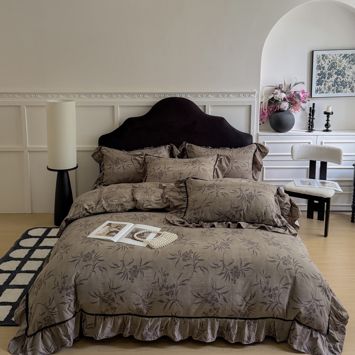 91家纺网 家纺一手货源 找家纺 吾欢心 2025新款法式加厚复古亚麻皱皱纱印花款四件套 叙语时光