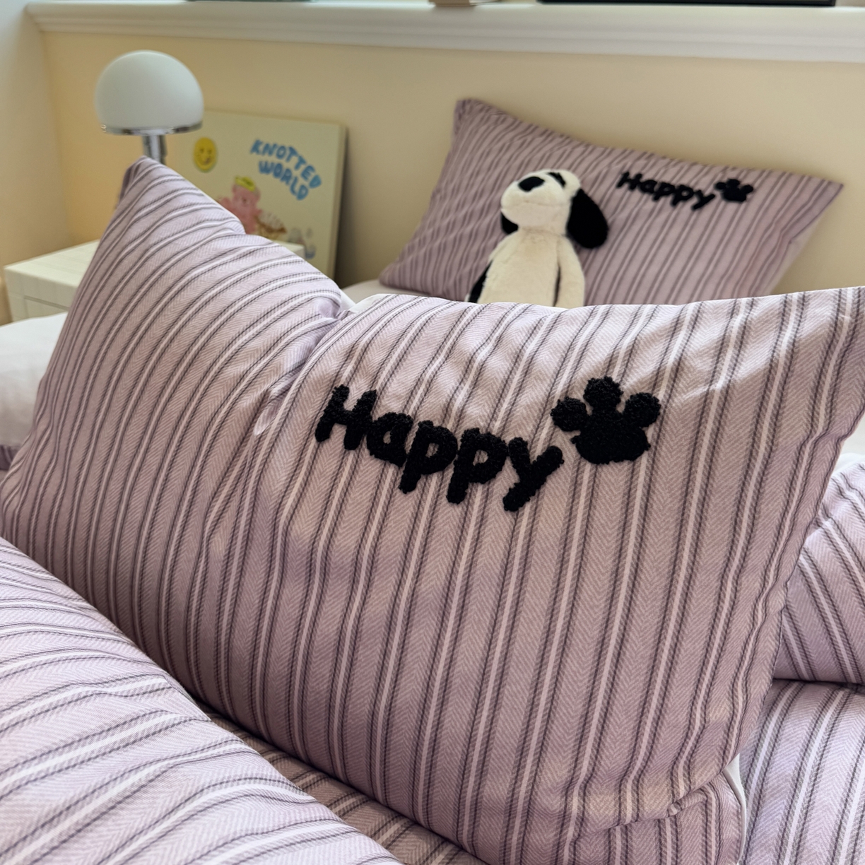 91家纺网 家纺一手货源 找家纺 雅居纺家纺 2025新款全棉纯棉磨毛毛巾绣四件套 蝴蝶结爱心狗狗