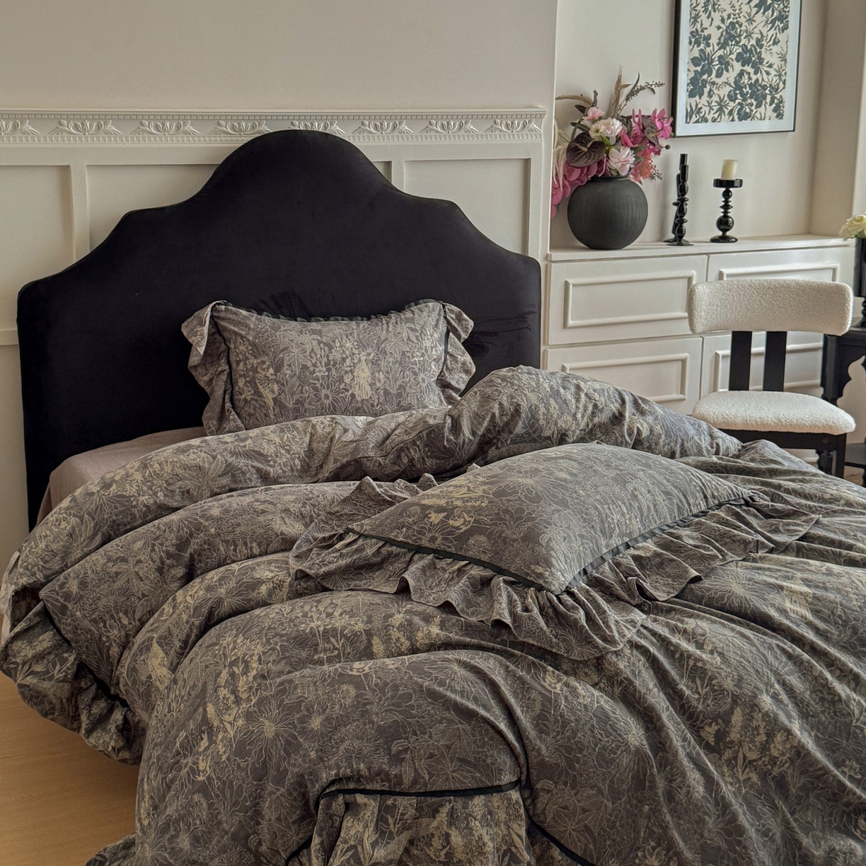 吾欢心 2025新款法式加厚复古亚麻皱皱纱印花款四件套 印象巴黎