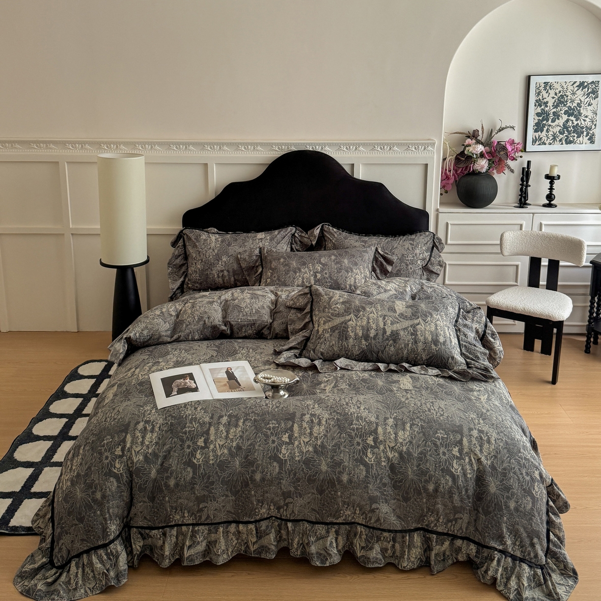 91家纺网 家纺一手货源 找家纺 吾欢心 2025新款法式加厚复古亚麻皱皱纱印花款四件套 印象巴黎