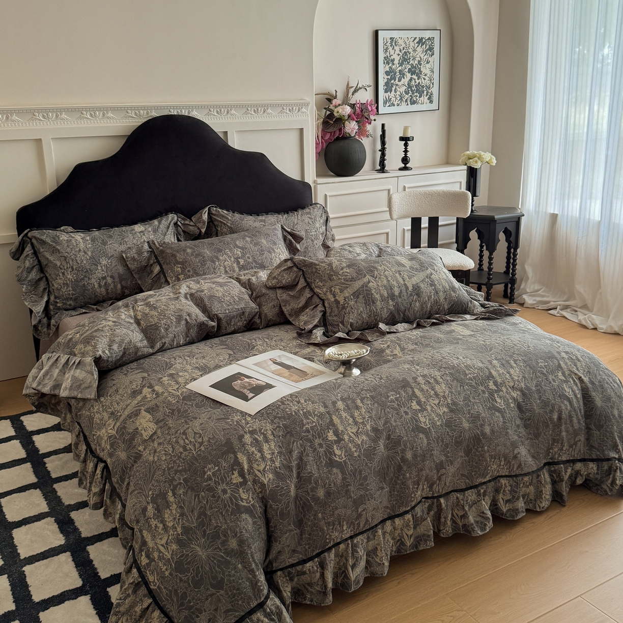 91家纺网 家纺一手货源 找家纺 吾欢心 2025新款法式加厚复古亚麻皱皱纱印花款四件套 印象巴黎