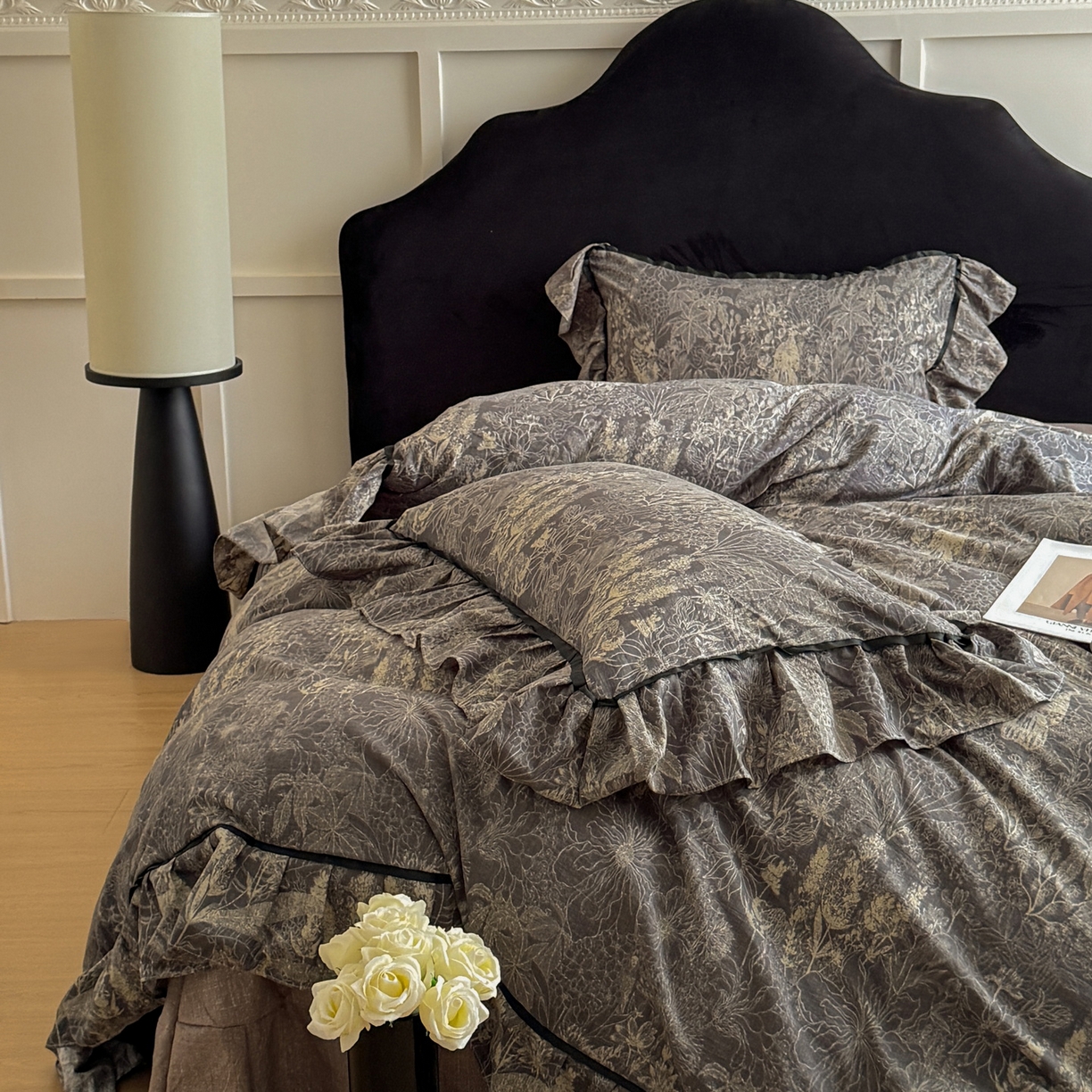 91家纺网 家纺一手货源 找家纺 吾欢心 2025新款法式加厚复古亚麻皱皱纱印花款四件套 印象巴黎