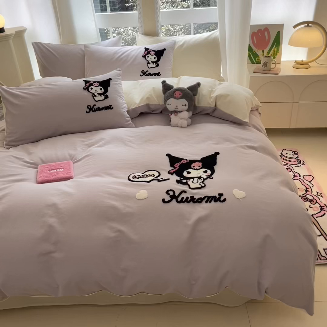 91家纺网 家纺一手货源 找家纺 （总）雅居纺家纺 2025新款全棉纯棉磨毛三丽鸥毛巾绣四件套