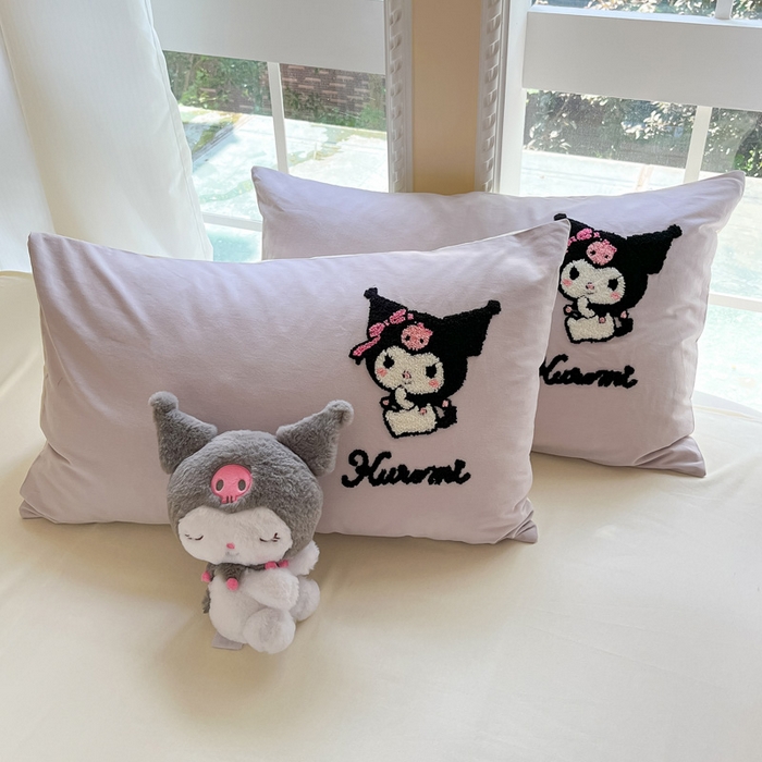 91家纺网 家纺一手货源 找家纺 雅居纺家纺 2025新款全棉纯棉磨毛三丽鸥毛巾绣四件套 爱心库洛米