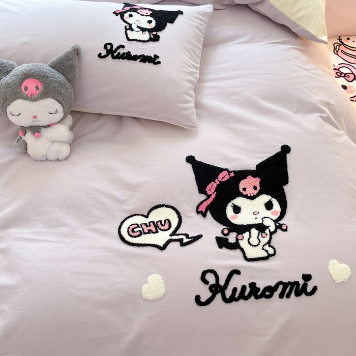 91家纺网 家纺一手货源 找家纺 雅居纺家纺 2025新款全棉纯棉磨毛三丽鸥毛巾绣四件套 爱心库洛米