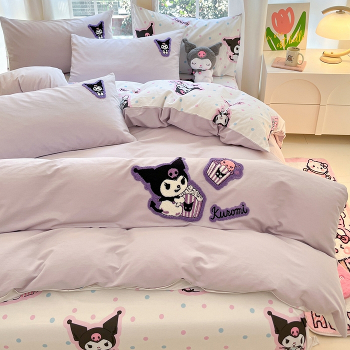 91家纺网 家纺一手货源 找家纺 雅居纺家纺 2025新款全棉纯棉磨毛三丽鸥毛巾绣四件套 百变库洛米