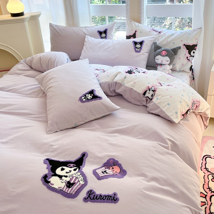 91家纺网 家纺一手货源 找家纺 雅居纺家纺 2025新款全棉纯棉磨毛三丽鸥毛巾绣四件套 百变库洛米