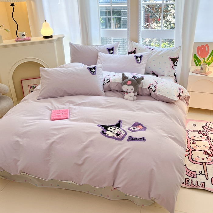 91家纺网 家纺一手货源 找家纺 雅居纺家纺 2025新款全棉纯棉磨毛三丽鸥毛巾绣四件套 百变库洛米