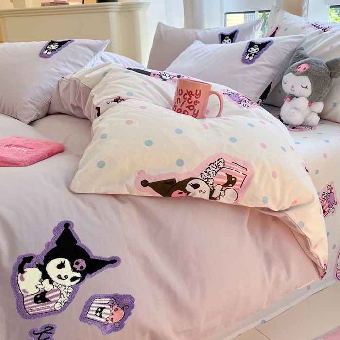 91家纺网 家纺一手货源 找家纺 雅居纺家纺 2025新款全棉纯棉磨毛三丽鸥毛巾绣四件套 百变库洛米