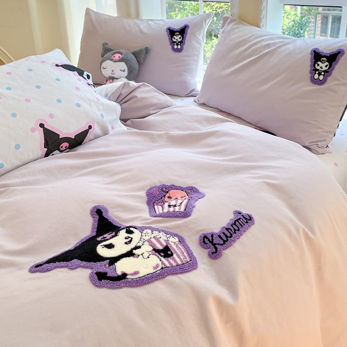 91家纺网 家纺一手货源 找家纺 雅居纺家纺 2025新款全棉纯棉磨毛三丽鸥毛巾绣四件套 百变库洛米