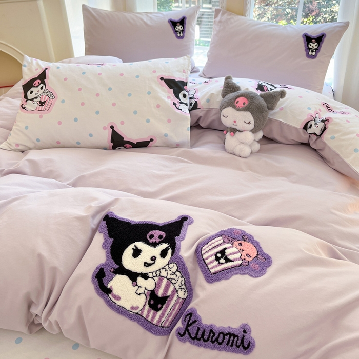 91家纺网 家纺一手货源 找家纺 雅居纺家纺 2025新款全棉纯棉磨毛三丽鸥毛巾绣四件套 百变库洛米