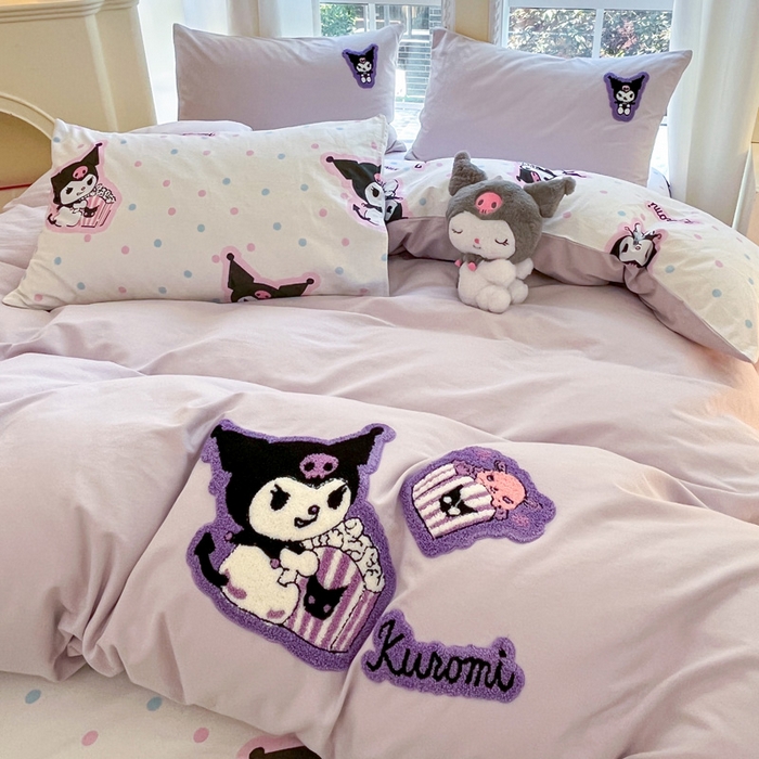 91家纺网 家纺一手货源 找家纺 雅居纺家纺 2025新款全棉纯棉磨毛三丽鸥毛巾绣四件套 百变库洛米