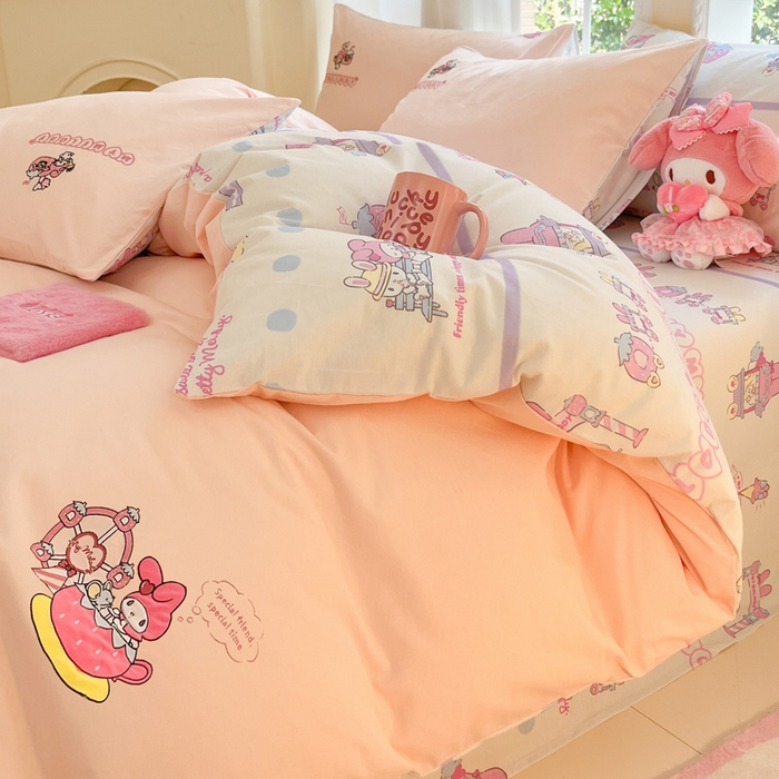 91家纺网 家纺一手货源 找家纺 雅居纺家纺 2025新款全棉纯棉磨毛三丽鸥毛巾绣四件套 草莓美乐蒂