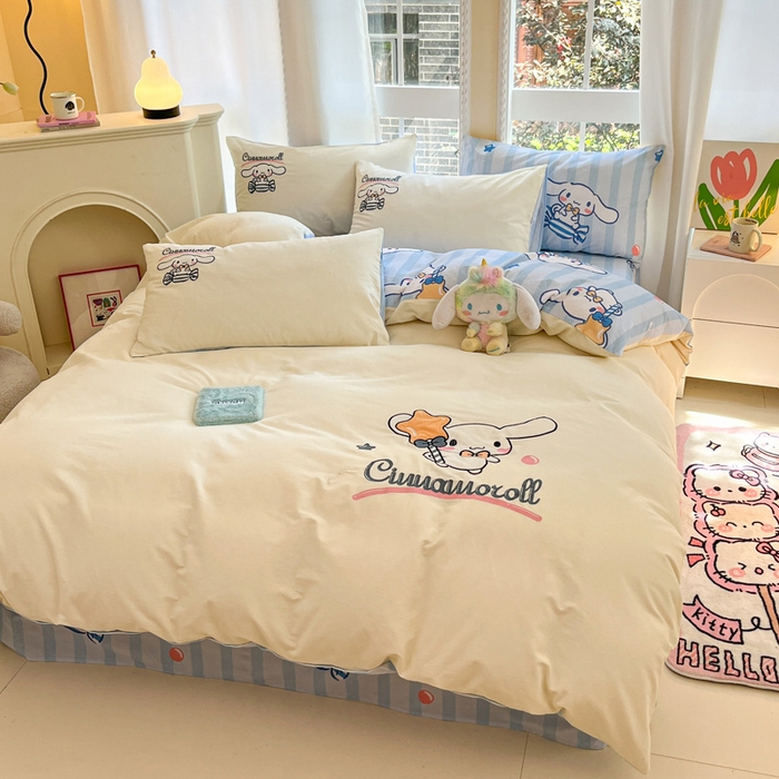 91家纺网 家纺一手货源 找家纺 雅居纺家纺 2025新款全棉纯棉磨毛三丽鸥毛巾绣四件套 星星玉桂狗