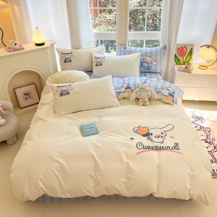 91家纺网 家纺一手货源 找家纺 雅居纺家纺 2025新款全棉纯棉磨毛三丽鸥毛巾绣四件套 星星玉桂狗