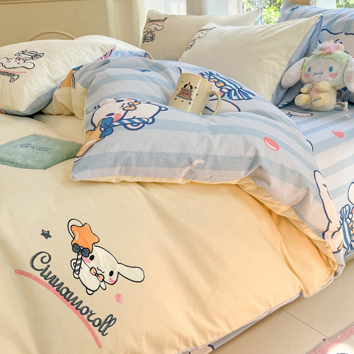 91家纺网 家纺一手货源 找家纺 雅居纺家纺 2025新款全棉纯棉磨毛三丽鸥毛巾绣四件套 星星玉桂狗