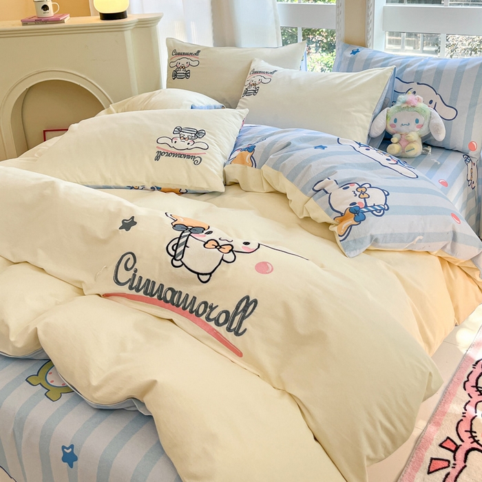 91家纺网 家纺一手货源 找家纺 雅居纺家纺 2025新款全棉纯棉磨毛三丽鸥毛巾绣四件套 星星玉桂狗