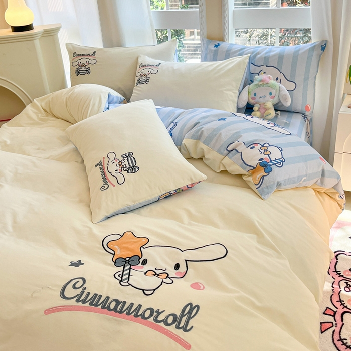 91家纺网 家纺一手货源 找家纺 雅居纺家纺 2025新款全棉纯棉磨毛三丽鸥毛巾绣四件套 星星玉桂狗