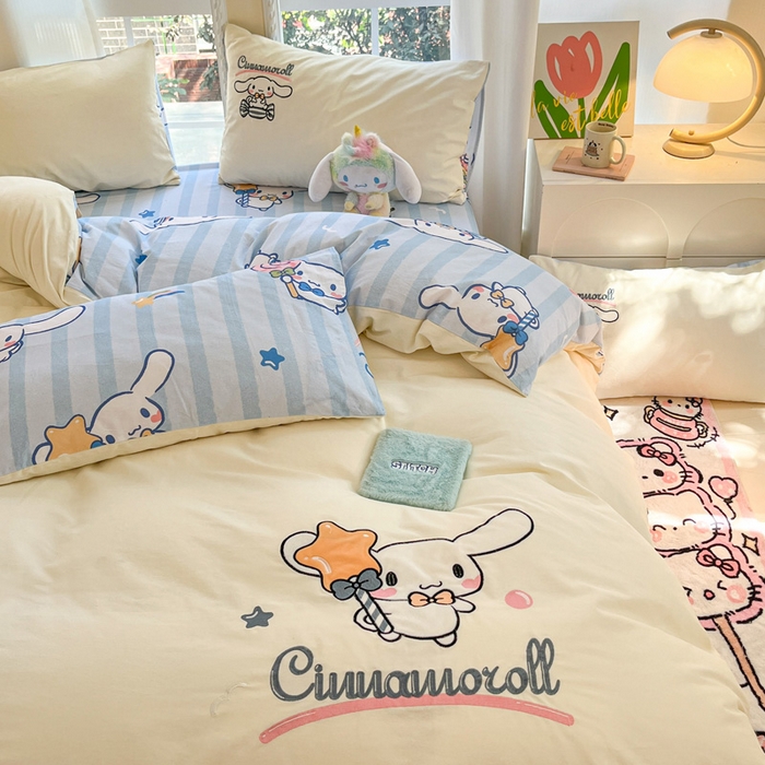 91家纺网 家纺一手货源 找家纺 雅居纺家纺 2025新款全棉纯棉磨毛三丽鸥毛巾绣四件套 星星玉桂狗