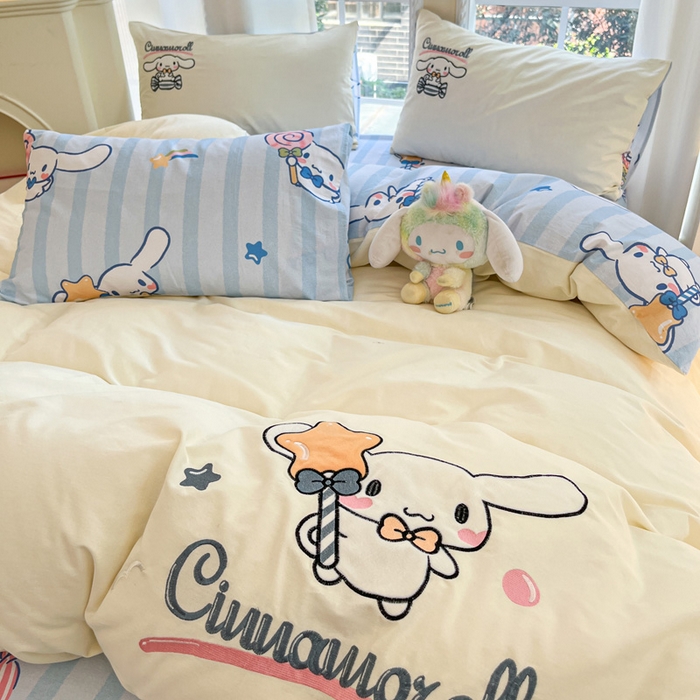 91家纺网 家纺一手货源 找家纺 雅居纺家纺 2025新款全棉纯棉磨毛三丽鸥毛巾绣四件套 星星玉桂狗