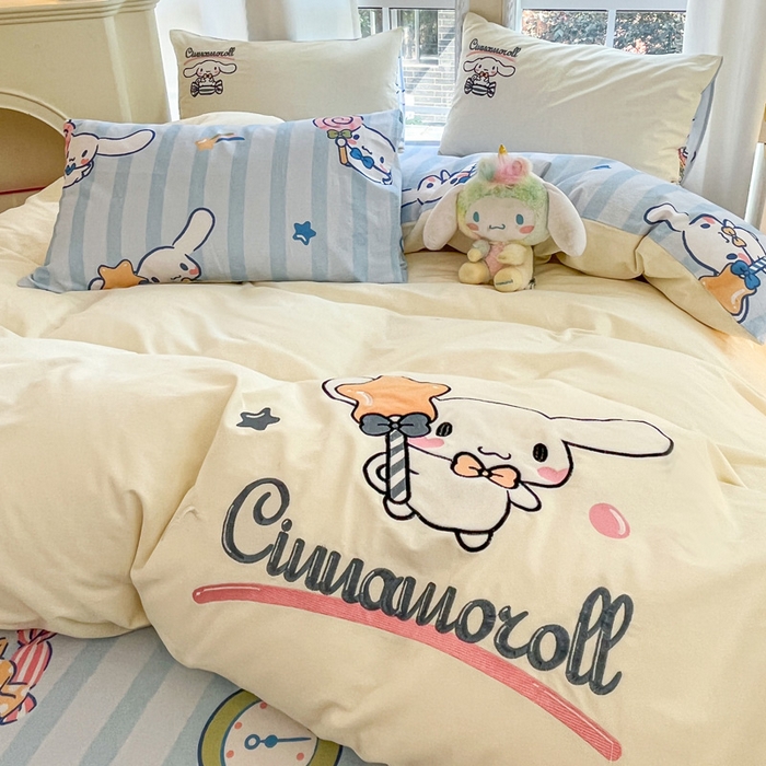 91家纺网 家纺一手货源 找家纺 雅居纺家纺 2025新款全棉纯棉磨毛三丽鸥毛巾绣四件套 星星玉桂狗