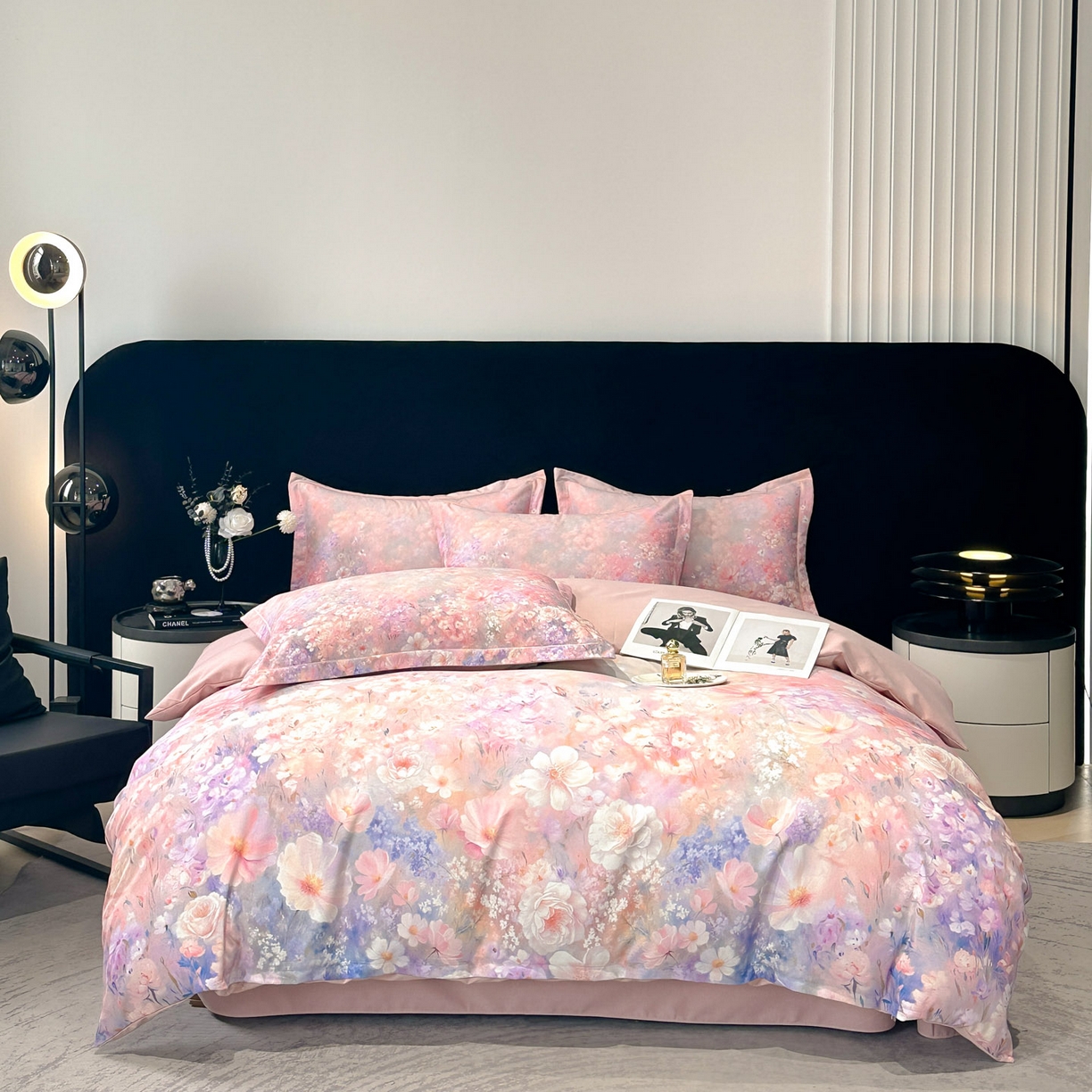 91家纺网 家纺一手货源 找家纺 喜四方 2025新款加厚全棉大版印花四件套 繁花似锦-粉