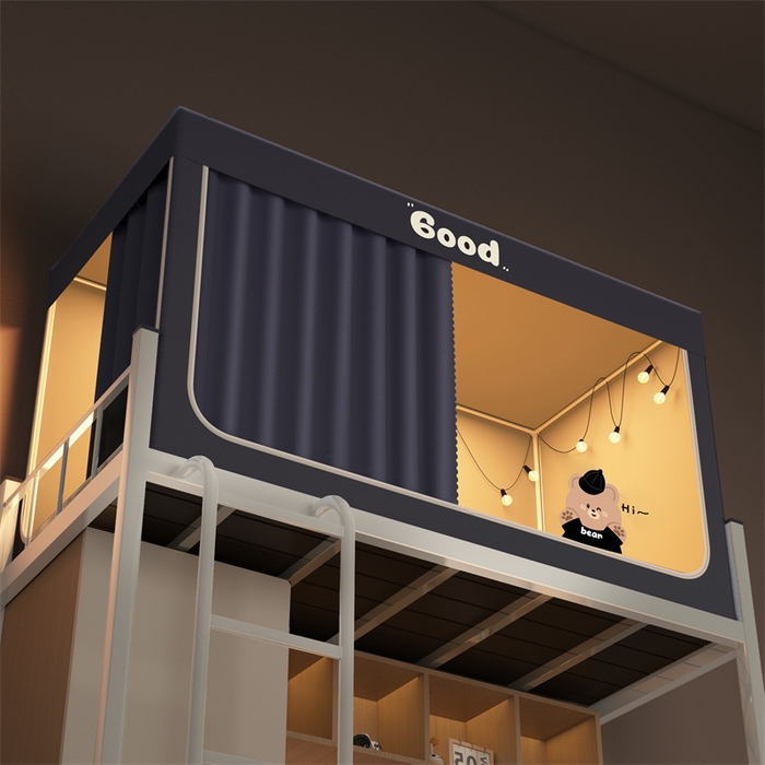 91家纺网 家纺一手货源 找家纺 佳梦家纺 2025新款烫画强遮光学生坐床蚊帐 黑色小熊-深灰