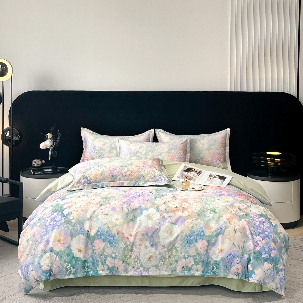 91家纺网 家纺一手货源 找家纺 喜四方 2025新款加厚全棉大版印花四件套 繁花似锦-绿