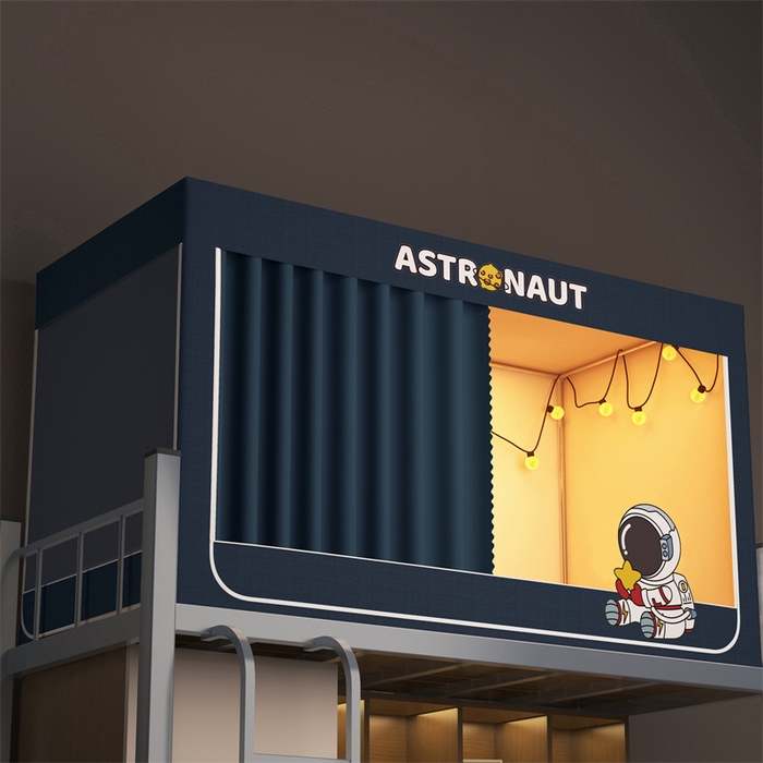 91家纺网 家纺一手货源 找家纺 佳梦家纺 2025新款烫画强遮光学生坐床蚊帐 蓝-宇航员