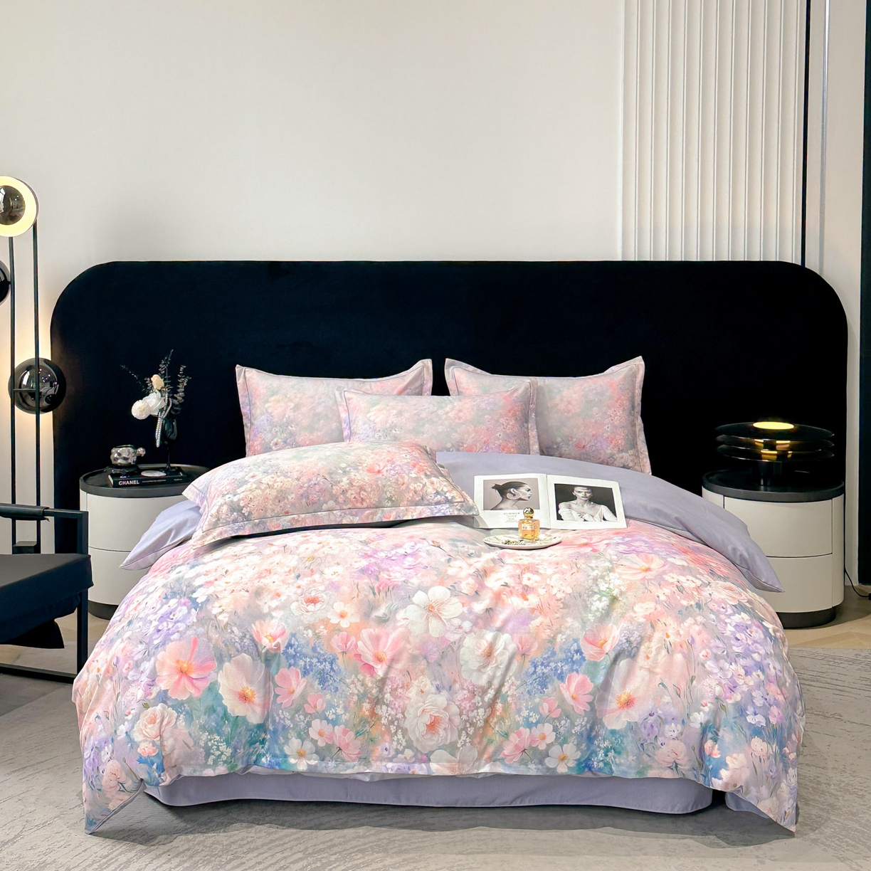 91家纺网 家纺一手货源 找家纺 喜四方 2025新款加厚全棉大版印花四件套 繁花似锦-紫