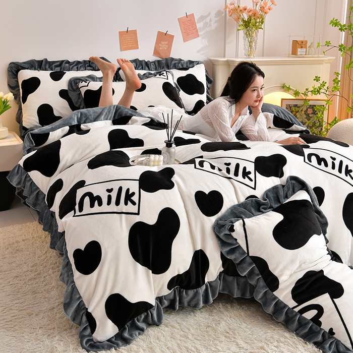 91家纺网 家纺一手货源 找家纺 总 妮恒美 2025新款直播热款高克重韩版牛奶绒四件套婚庆四件套双拼四件套