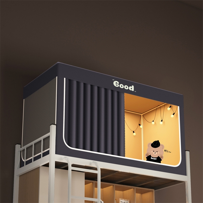 91家纺网 家纺一手货源 找家纺 佳梦家纺 2025新款烫画强遮光学生坐床蚊帐 黑色小熊-深灰