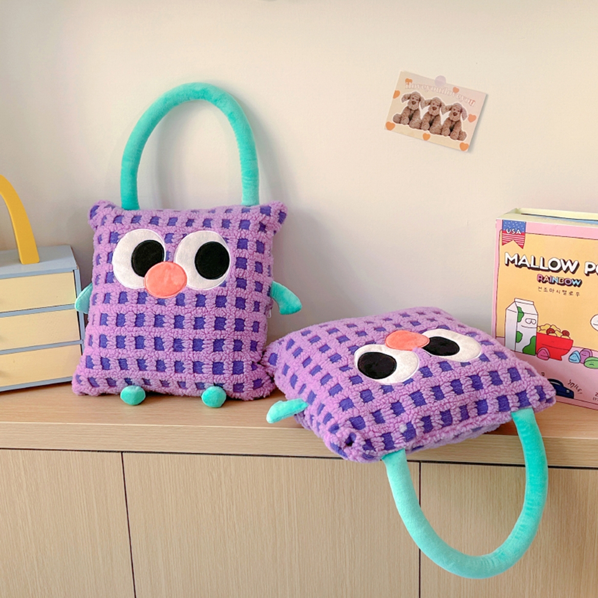 希诺家居 2025新款都市博主风ins韩系风大眼怪抱枕毯多功能两用二合一午睡抱枕毯 大眼怪-紫格