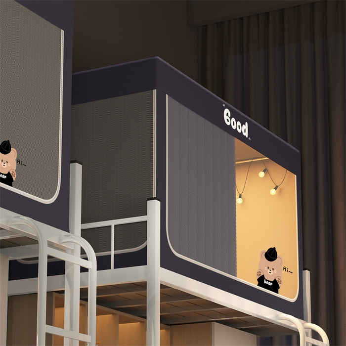 91家纺网 家纺一手货源 找家纺 佳梦家纺 2025新款烫画强遮光学生坐床蚊帐 黑色小熊-深灰