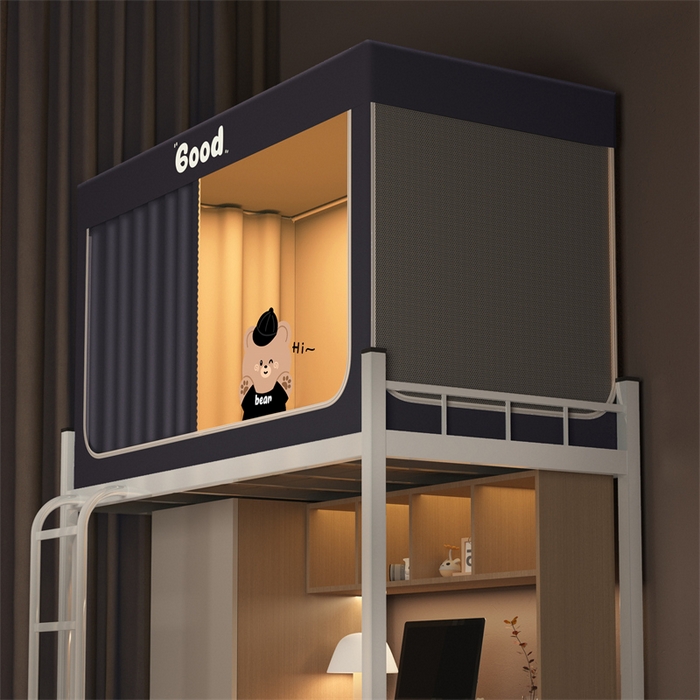 91家纺网 家纺一手货源 找家纺 佳梦家纺 2025新款烫画强遮光学生坐床蚊帐 黑色小熊-深灰