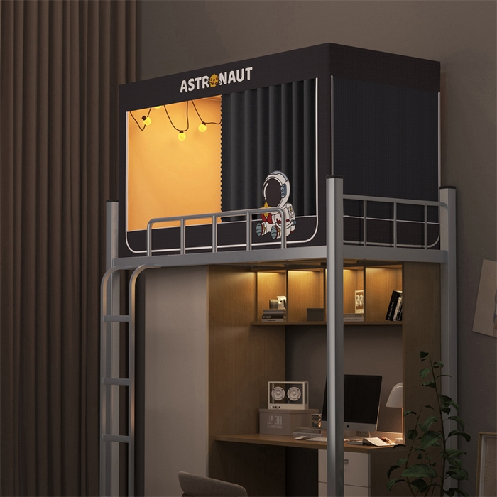 91家纺网 家纺一手货源 找家纺 佳梦家纺 2025新款烫画强遮光学生坐床蚊帐 灰-宇航员