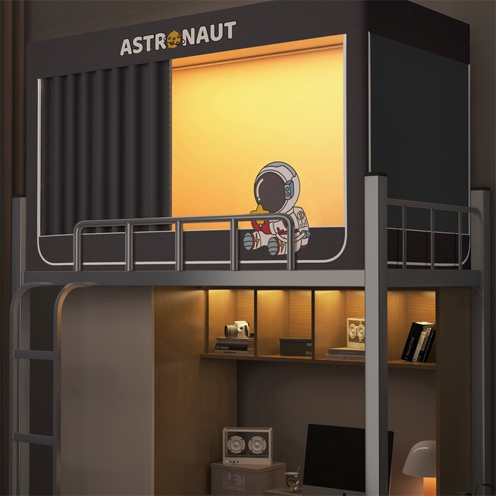 91家纺网 家纺一手货源 找家纺 佳梦家纺 2025新款烫画强遮光学生坐床蚊帐 灰-宇航员